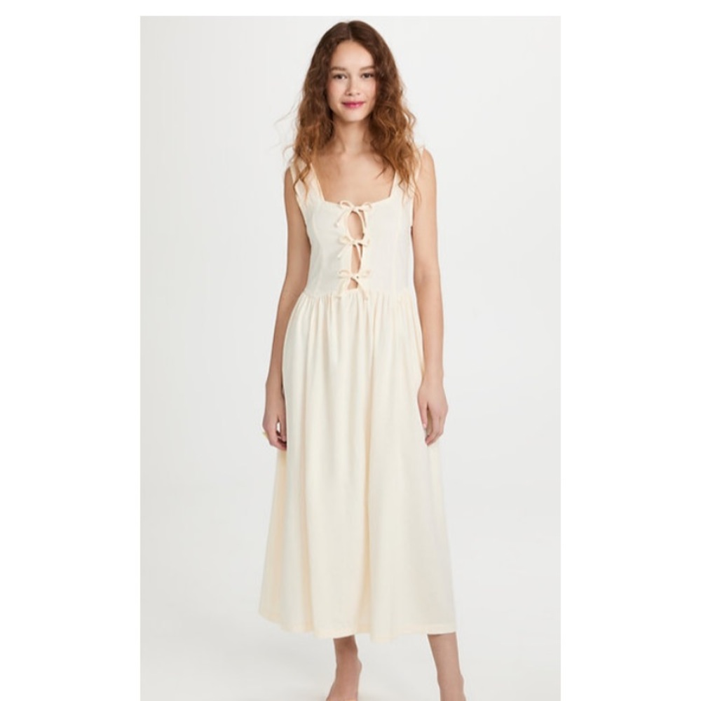 TACH Clothing Tie Front Georgette Dress - Linen with Pockets - Size Large